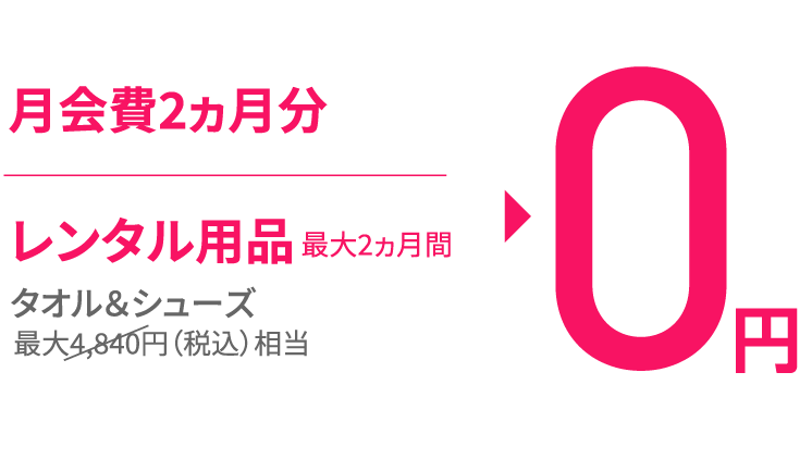 月会費2ヵ月分とレンタル0円