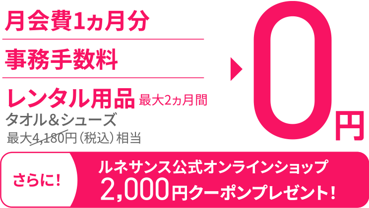月会費1ヵ月分と事務手数料とレンタル0円、ECクーポン